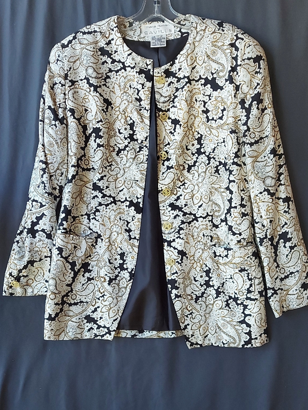 Rena Rowan for Saville Printed Jacket - Gray and Cream with Mustard Accents